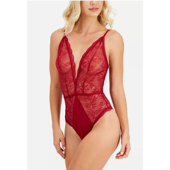 I.N.C. INTERNATIONAL CONCEPTS WOMENS LACE PLUNGE BODYSUIT MARASCHINO RED XXLARGE - Picture 1 of 11
